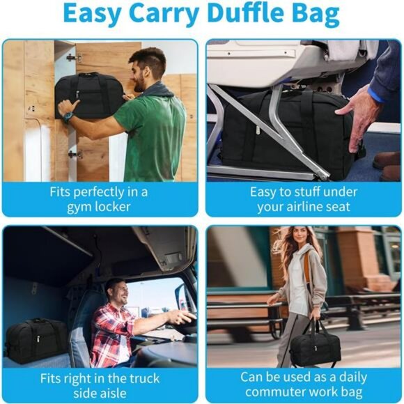 Small Gym Bag Carry On Mini Duffel Lightweight Travel Workout Bag Black - Picture 3 of 7